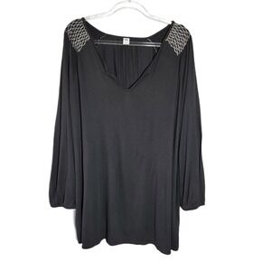 Old Navy Black Long Sleeve Embellished V Neck Plus Size Tunic‎ Top 3X